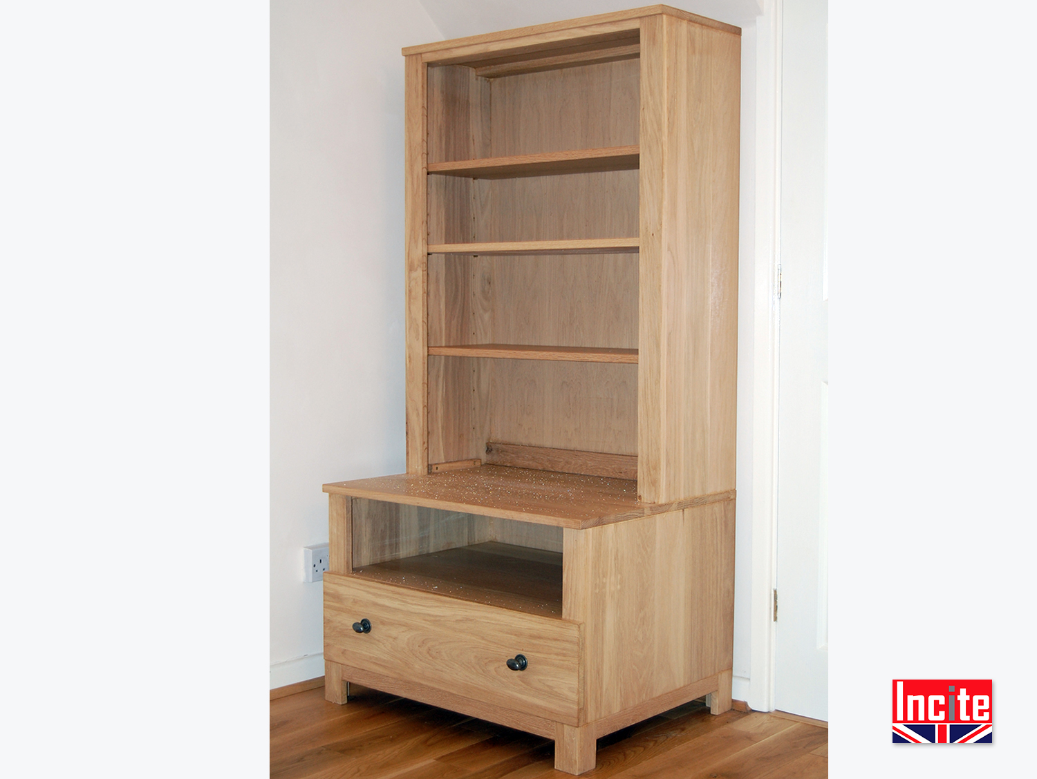 Handmade To Measure Oak TV Media Bookcase by Incite Derby